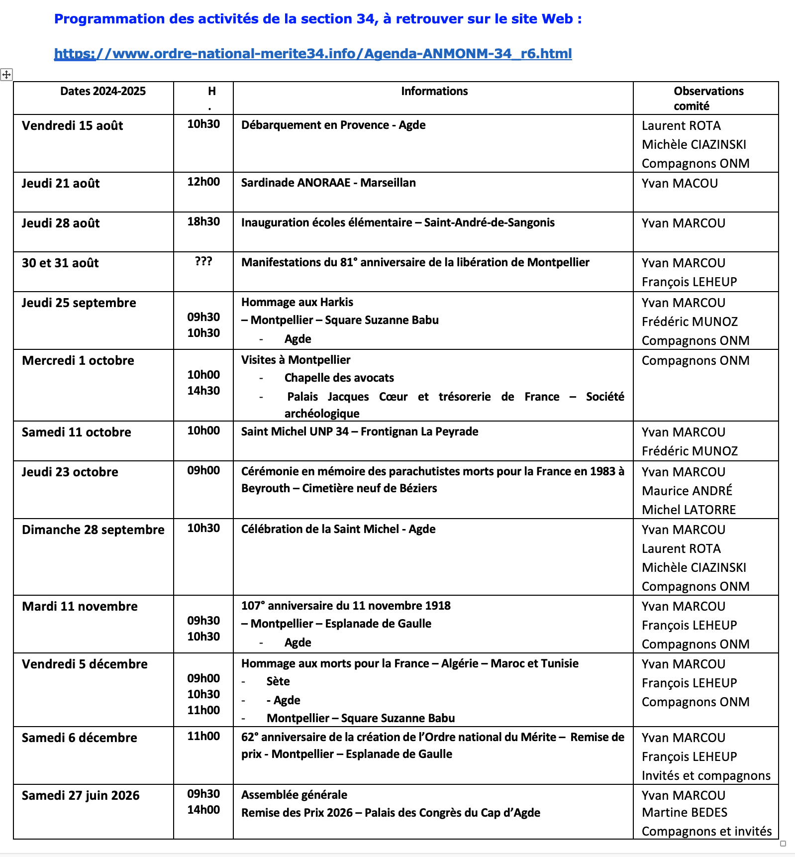 ANMONM 34 - Info semaine 30 - 2025