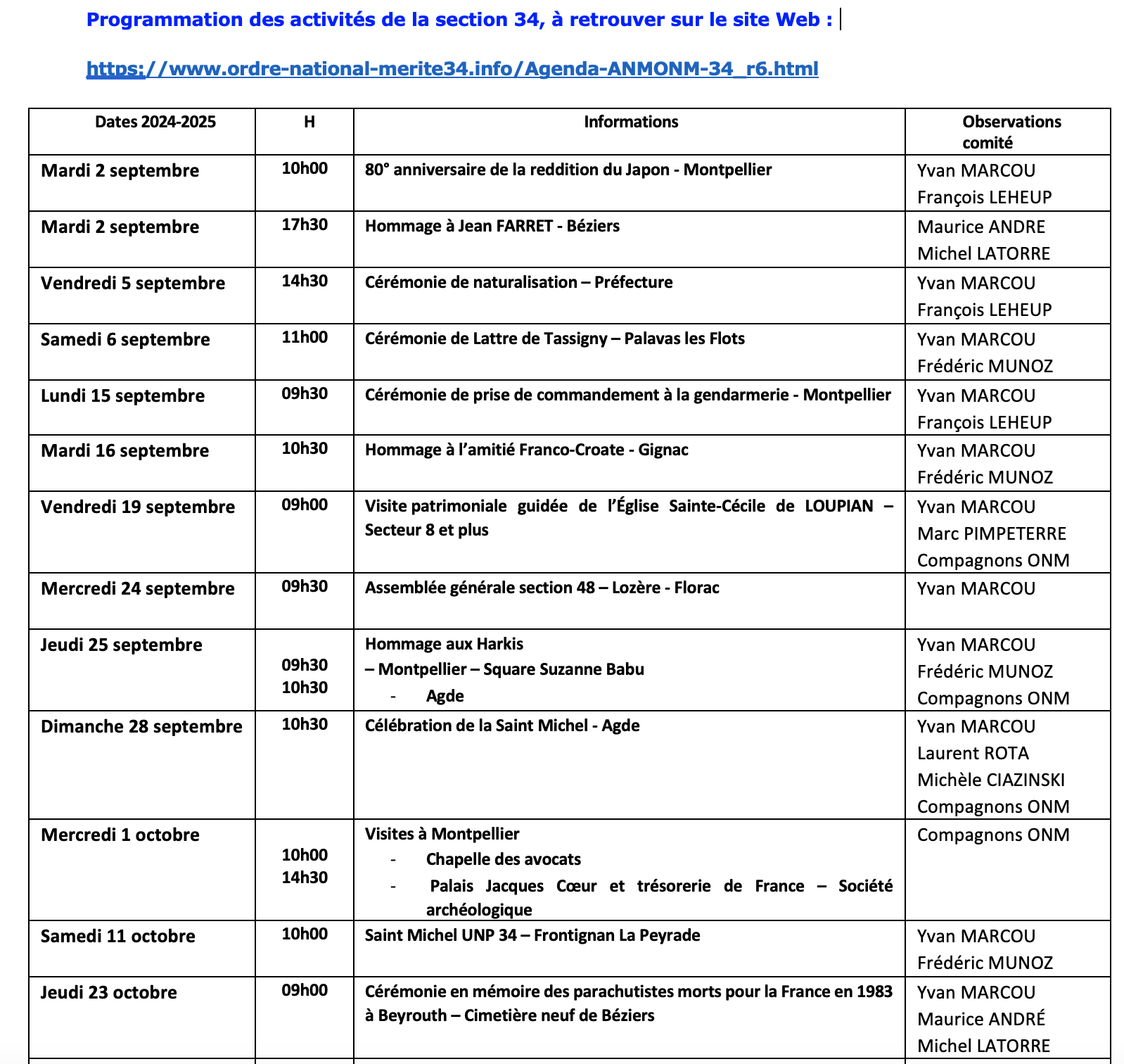 ANMONM 34 - Info semaine 36 - 2025