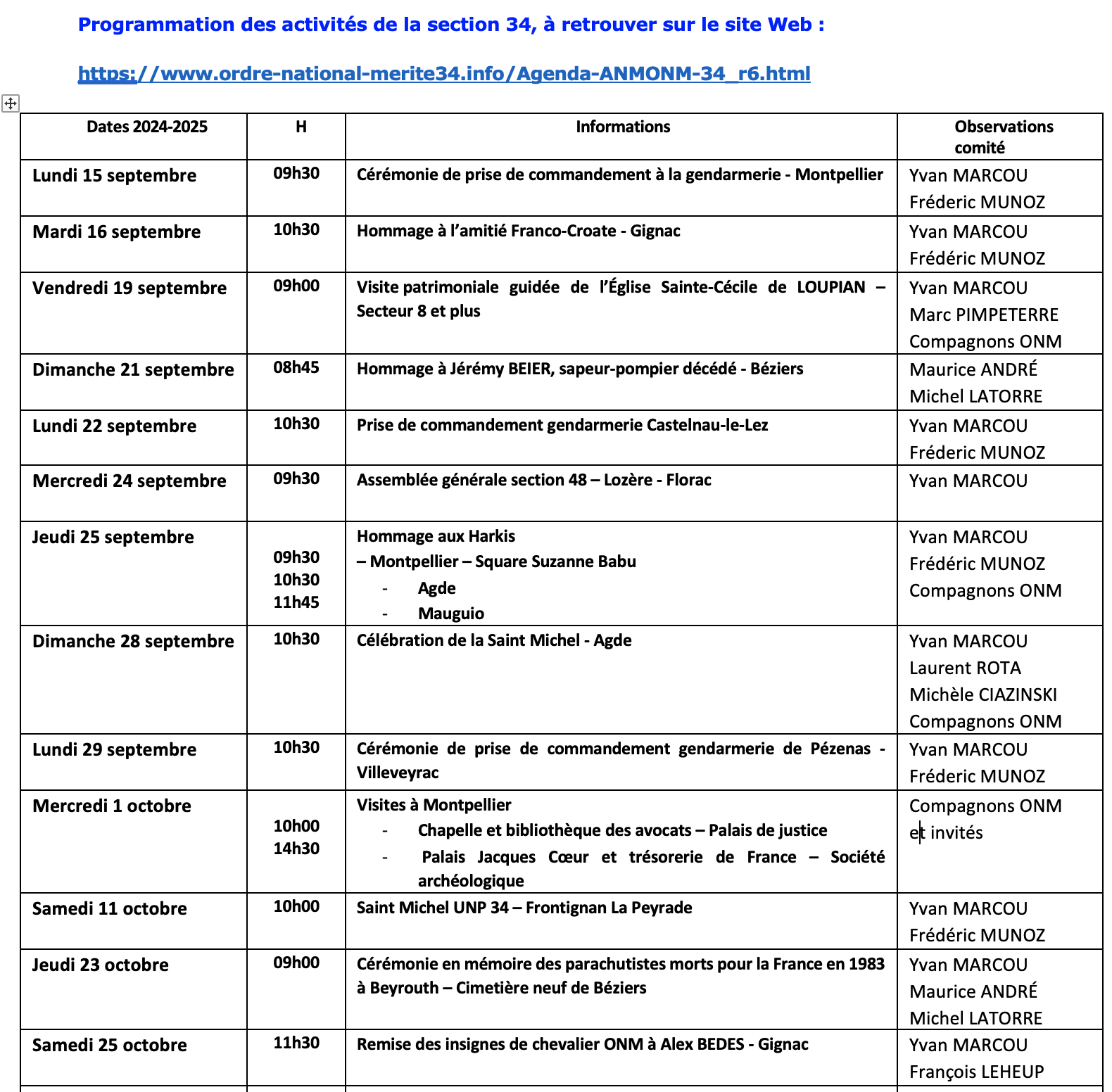 ANMONM 34 - Info semaine 38 - 2025