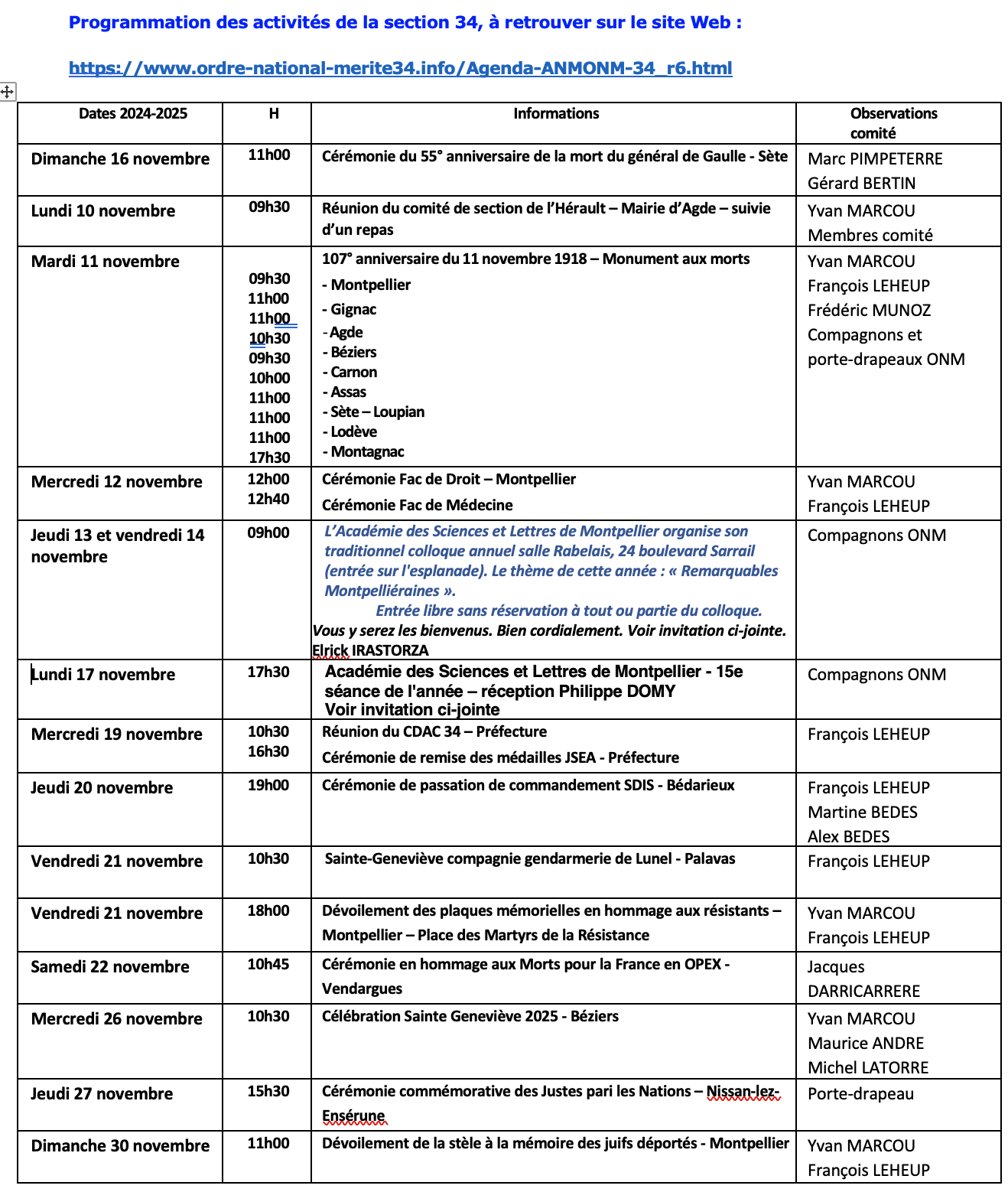 ANMONM 34 - Info semaine 46 - 2025