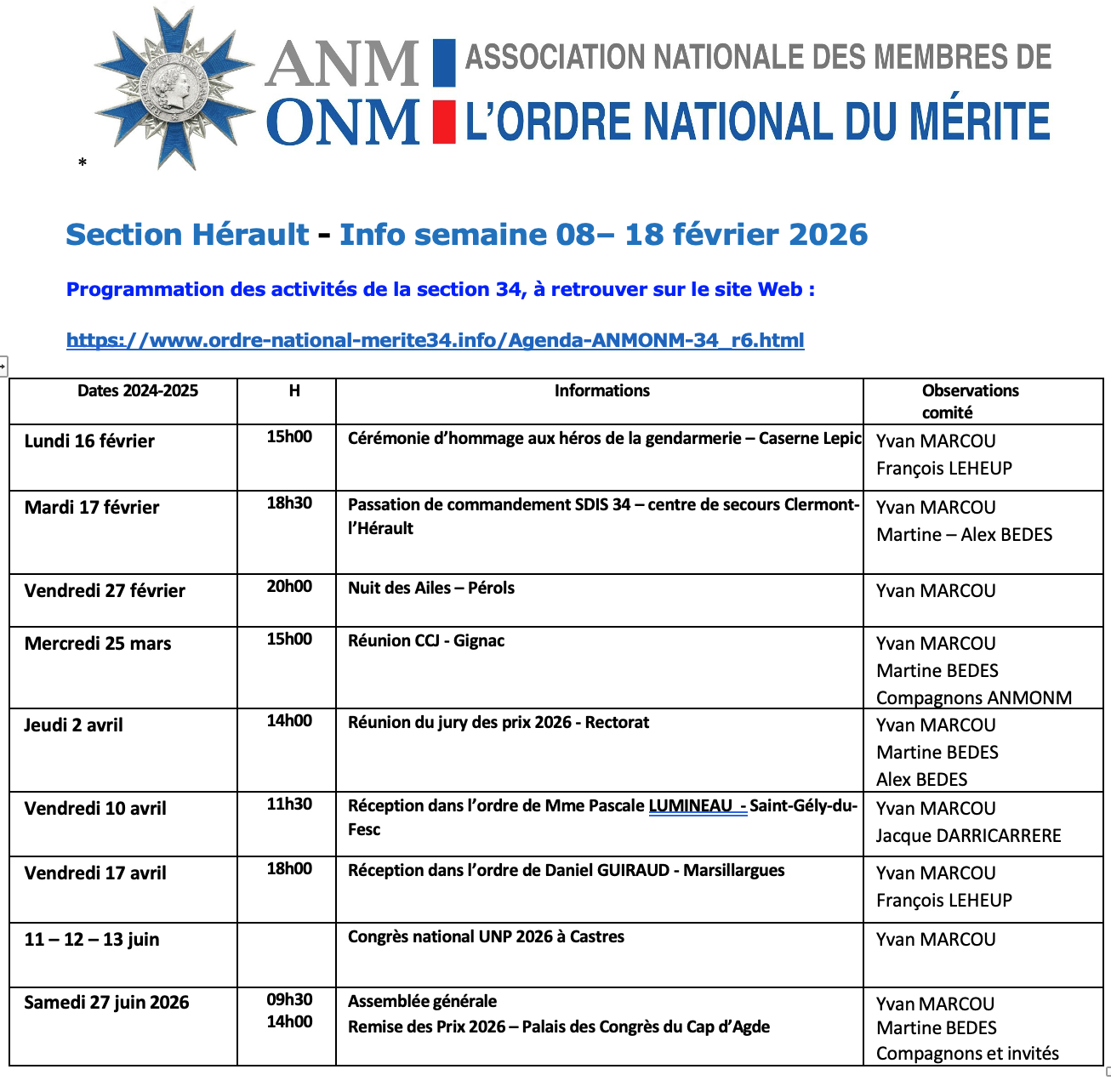 ANMONM 34 - info semaine 08 - 2026